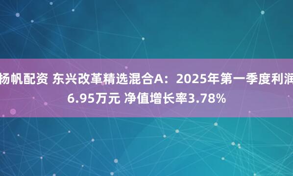 杨帆配资 东兴改革精选混合A：2025年第一季度利润6.95万元 净值增长率3.78%