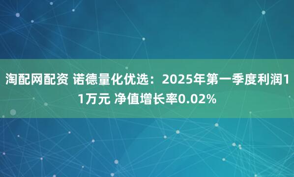 淘配网配资 诺德量化优选：2025年第一季度利润11万元 净值增长率0.02%